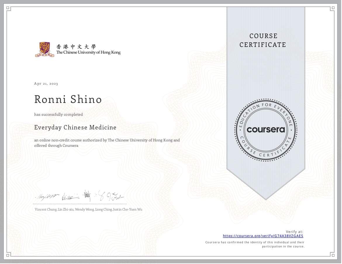 Everyday Chinese Medicine Certificate certificate