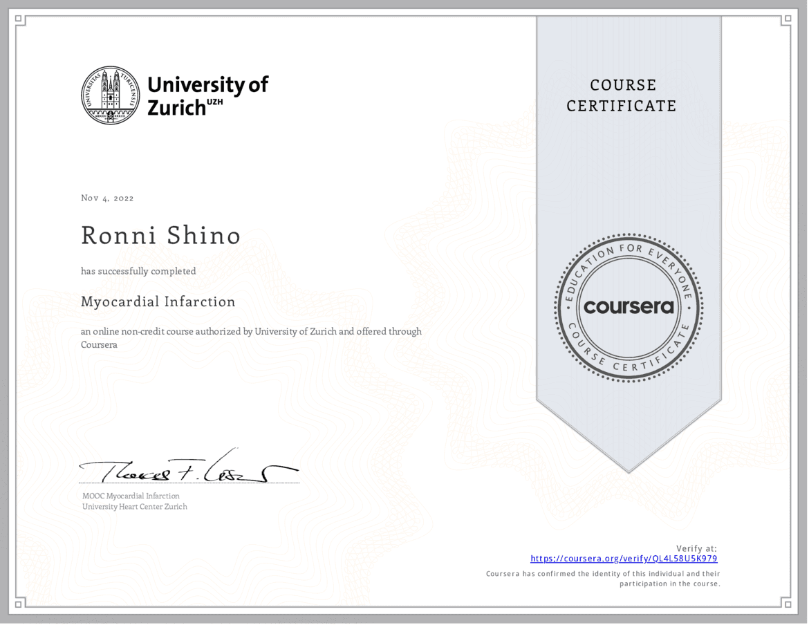 Myocardial Infarction Certificate certificate